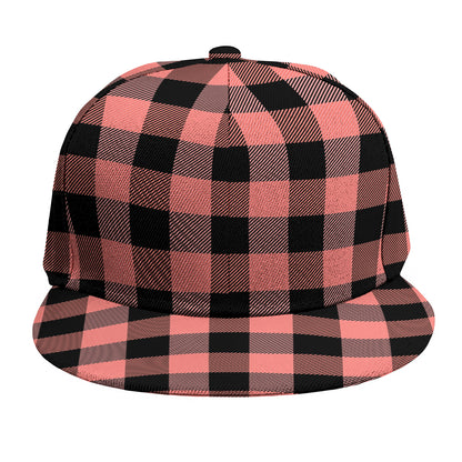 Coral Pink And Black Buffalo Check Print Snapback Cap