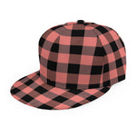 Coral Pink And Black Buffalo Check Print Snapback Cap