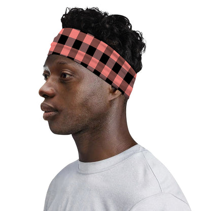 Coral Pink And Black Buffalo Check Print Sports Headband