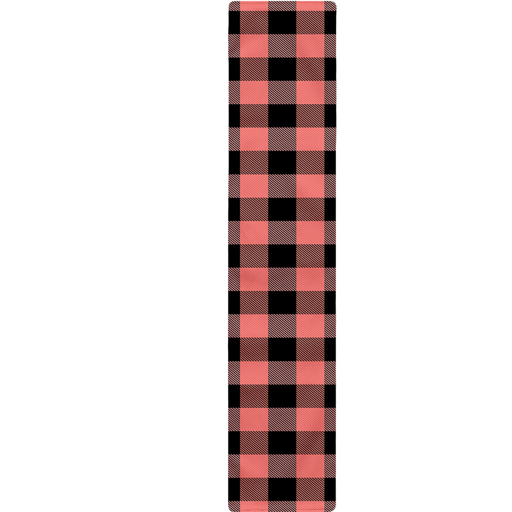 Coral Pink And Black Buffalo Check Print Table Runner