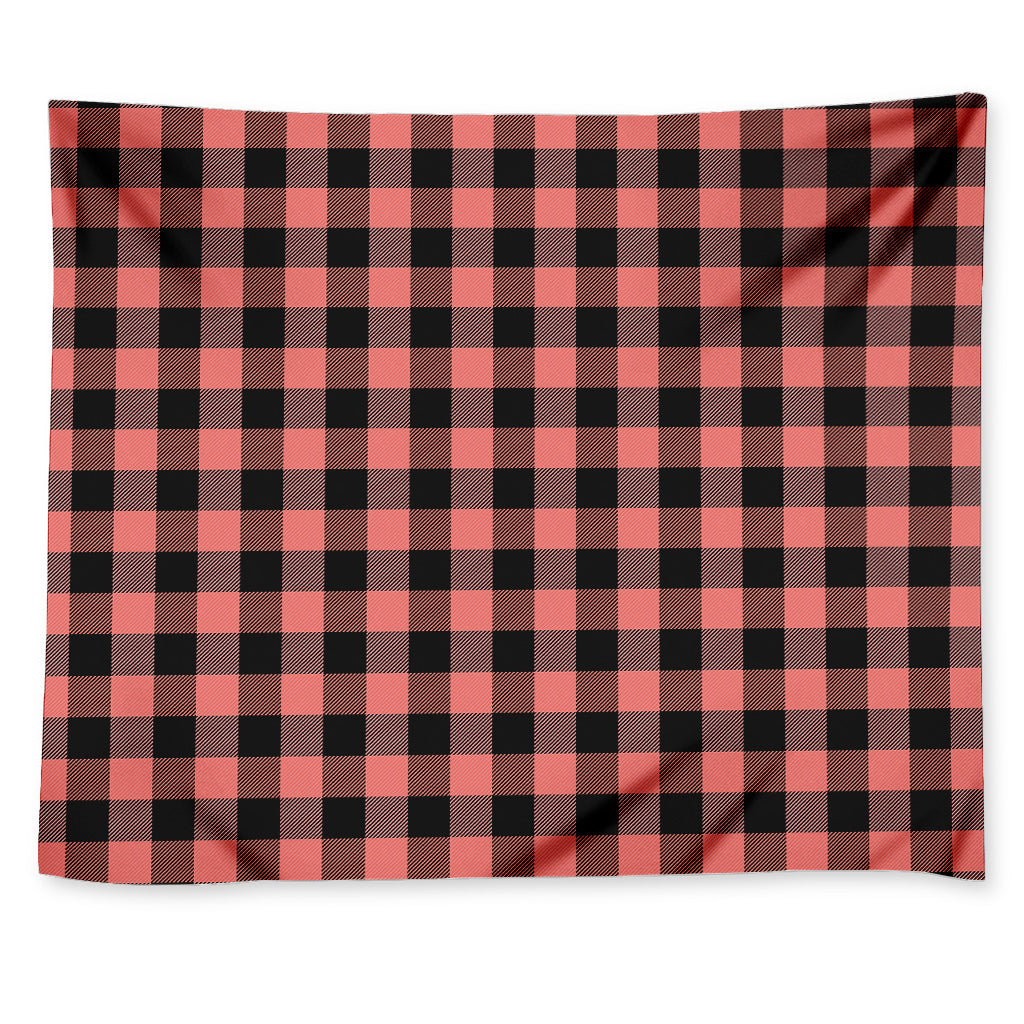 Coral Pink And Black Buffalo Check Print Tapestry