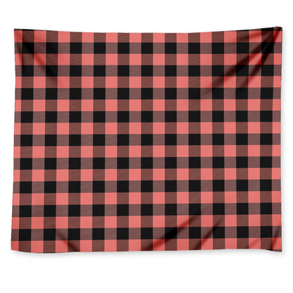 Coral Pink And Black Buffalo Check Print Tapestry