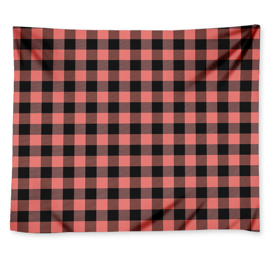 Coral Pink And Black Buffalo Check Print Tapestry