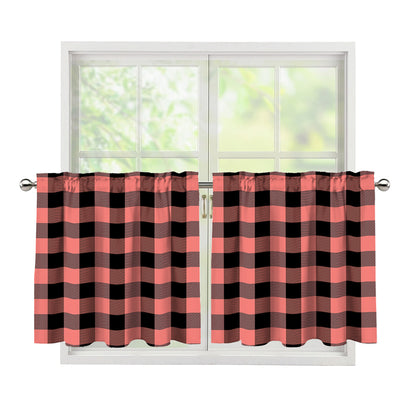 Coral Pink And Black Buffalo Check Print Tier Curtains