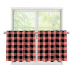 Coral Pink And Black Buffalo Check Print Tier Curtains