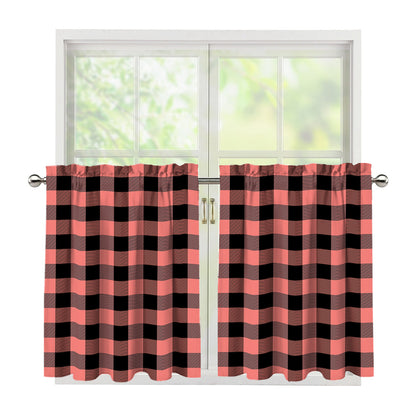 Coral Pink And Black Buffalo Check Print Tier Curtains