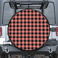 Coral Pink And Black Buffalo Check Print Tire Cover