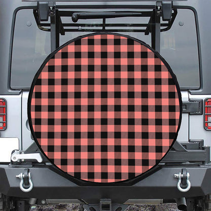 Coral Pink And Black Buffalo Check Print Tire Cover