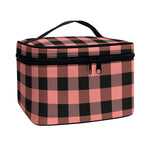 Coral Pink And Black Buffalo Check Print Travel Makeup Bag
