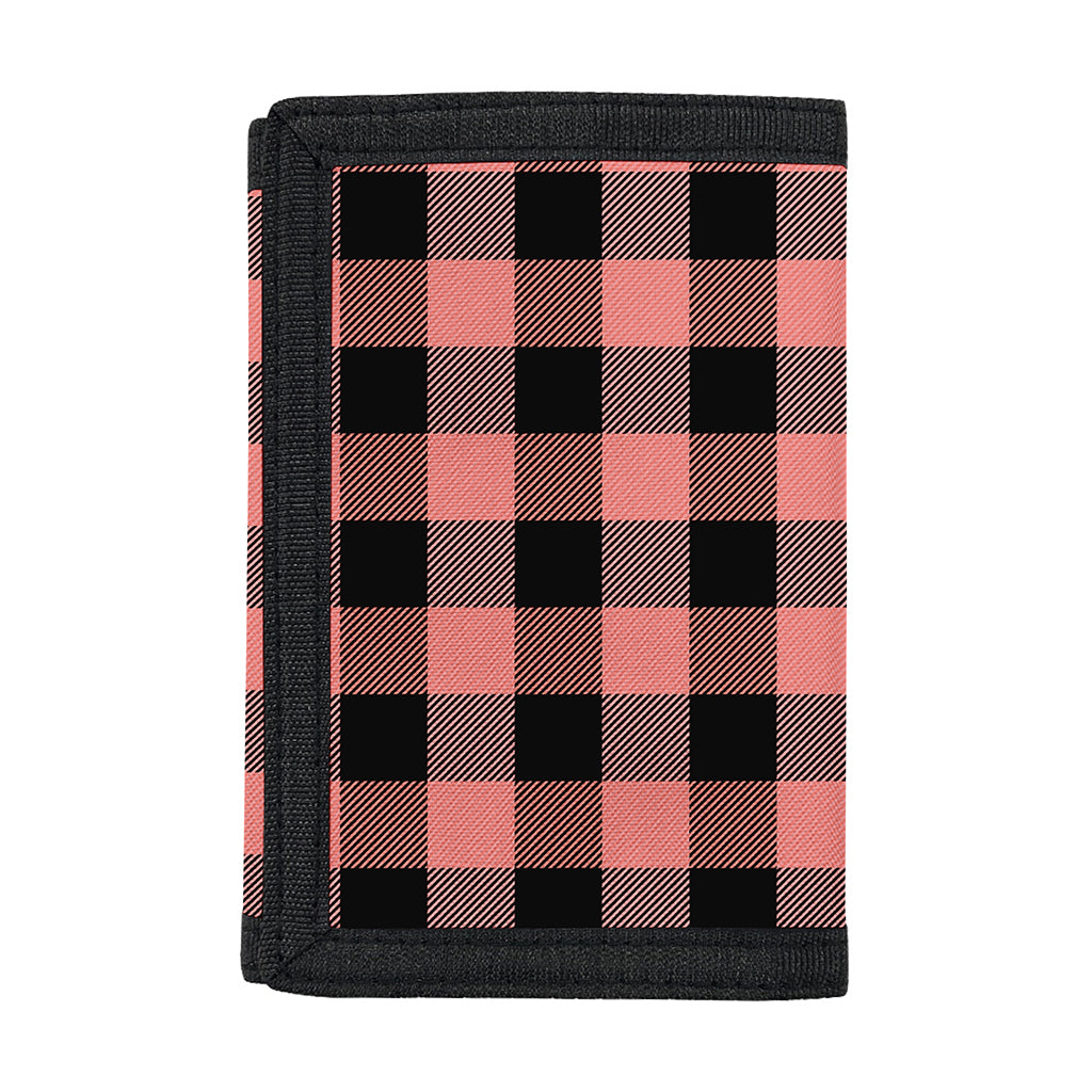 Coral Pink And Black Buffalo Check Print Trifold Wallet