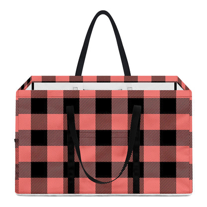 Coral Pink And Black Buffalo Check Print Utility Tote Bag