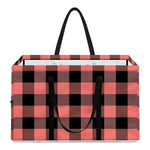 Coral Pink And Black Buffalo Check Print Utility Tote Bag