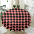 Coral Pink And Black Buffalo Check Print Waterproof Round Tablecloth