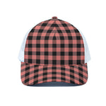 Coral Pink And Black Buffalo Check Print White Mesh Trucker Cap