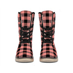 Coral Pink And Black Buffalo Check Print Winter Boots