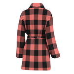 Coral Pink And Black Buffalo Check Print Women's Bathrobe