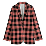 Coral Pink And Black Buffalo Check Print Women's Blazer