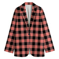 Coral Pink And Black Buffalo Check Print Women's Cotton Blazer
