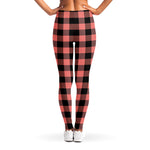 Coral Pink And Black Buffalo Check Print Women's Leggings