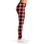 Coral Pink And Black Buffalo Check Print Women's Leggings