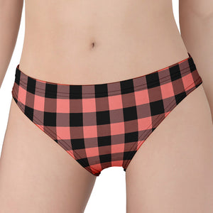 Coral Pink And Black Buffalo Check Print Women's Panties