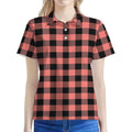 Coral Pink And Black Buffalo Check Print Women's Polo Shirt