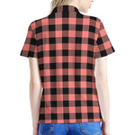 Coral Pink And Black Buffalo Check Print Women's Polo Shirt