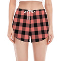 Coral Pink And Black Buffalo Check Print Women's Split Running Shorts