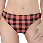 Coral Pink And Black Buffalo Check Print Women's Thong