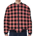 Coral Pink And Black Buffalo Check Print Zip Sleeve Bomber Jacket