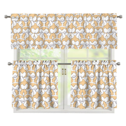 Corgi Butt Pattern Print 3 Piece Kitchen Curtains