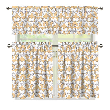Corgi Butt Pattern Print 3 Piece Kitchen Curtains