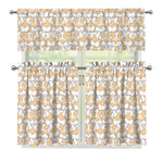 Corgi Butt Pattern Print 3 Piece Kitchen Curtains