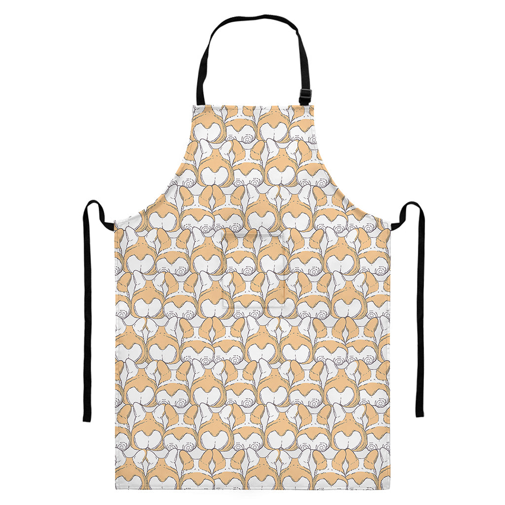 Corgi Butt Pattern Print Bib Apron With Pocket