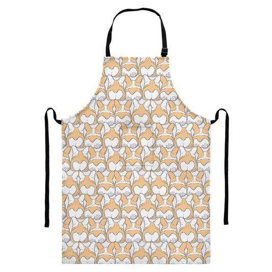 Corgi Butt Pattern Print Bib Apron With Pocket