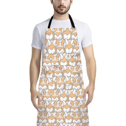 Corgi Butt Pattern Print Bib Apron With Pocket