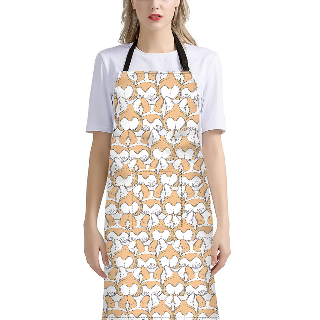 Corgi Butt Pattern Print Bib Apron With Pocket