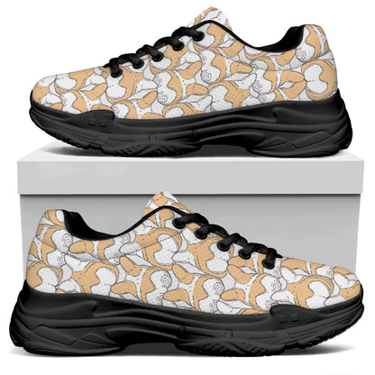 Corgi Butt Pattern Print Black Chunky Shoes