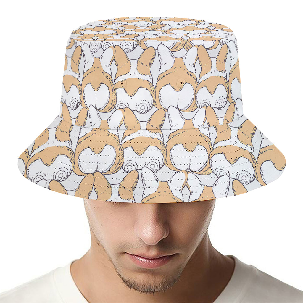 Corgi Butt Pattern Print Bucket Hat
