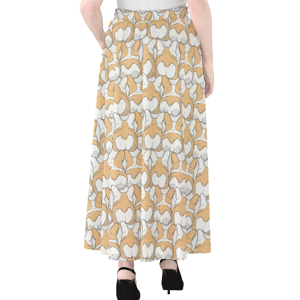 Corgi Butt Pattern Print Chiffon Maxi Skirt