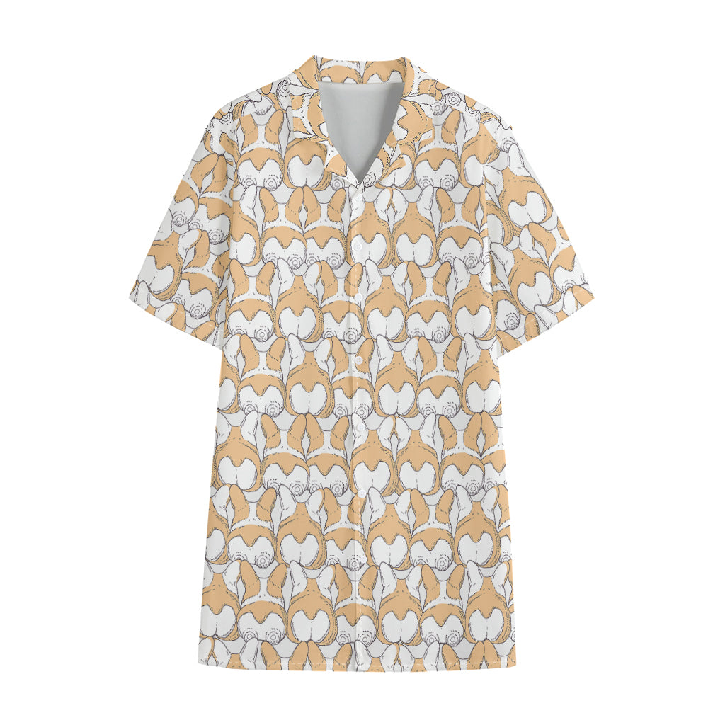 Corgi Butt Pattern Print Cotton Hawaiian Shirt