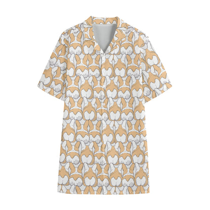 Corgi Butt Pattern Print Cotton Hawaiian Shirt