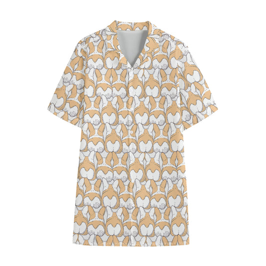 Corgi Butt Pattern Print Cotton Hawaiian Shirt