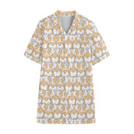 Corgi Butt Pattern Print Cotton Hawaiian Shirt