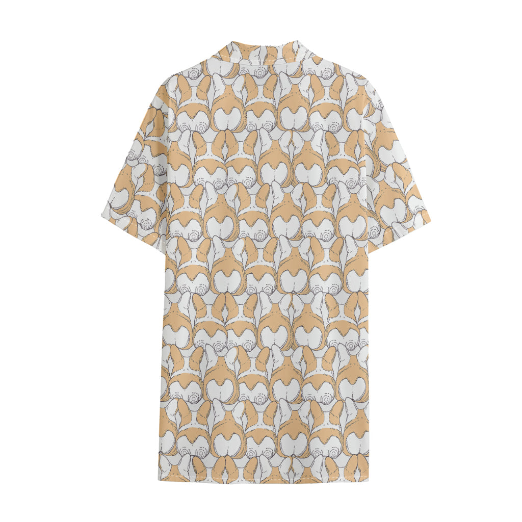 Corgi Butt Pattern Print Cotton Hawaiian Shirt