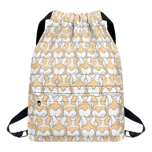 Corgi Butt Pattern Print Drawstring Backpack