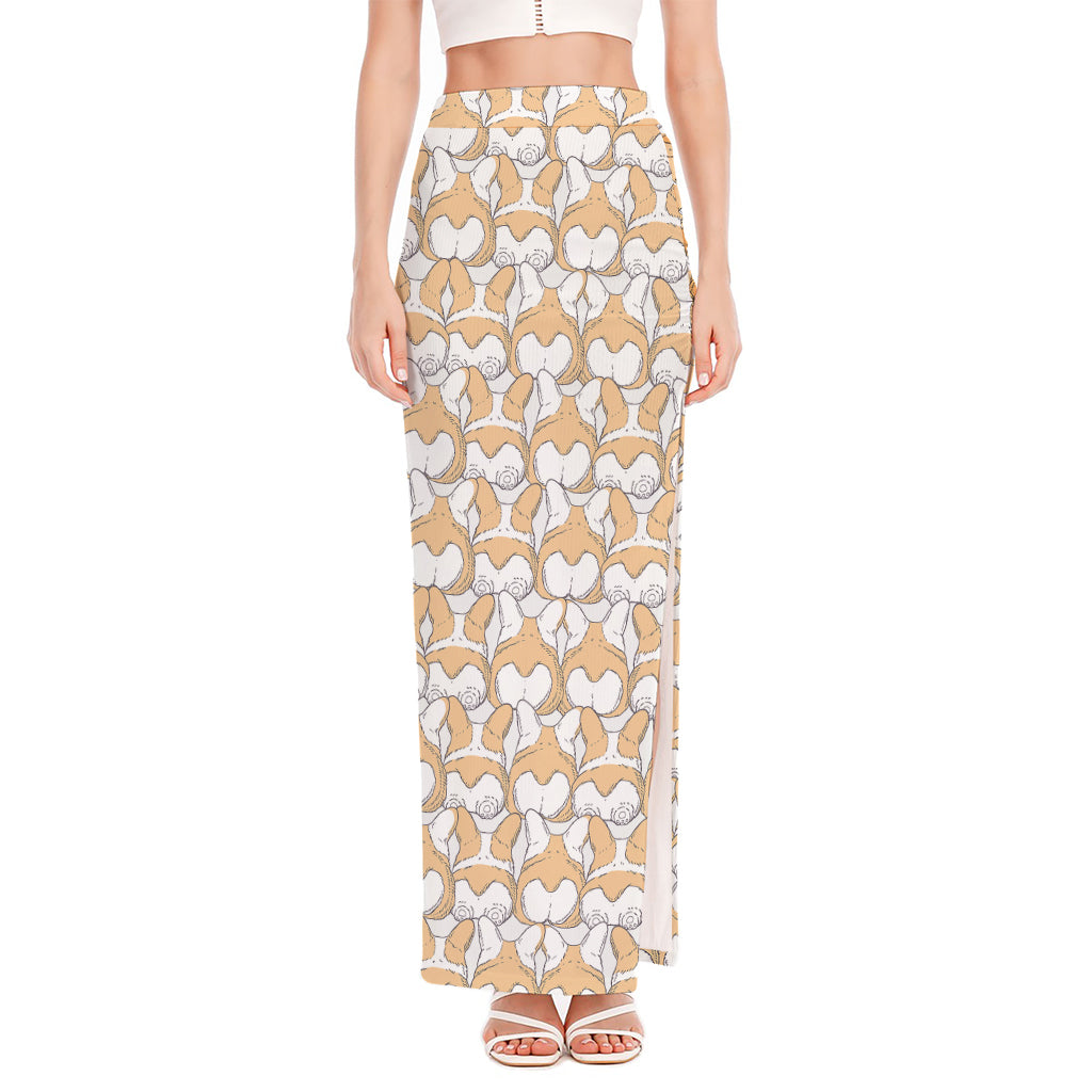 Corgi Butt Pattern Print High Slit Maxi Skirt