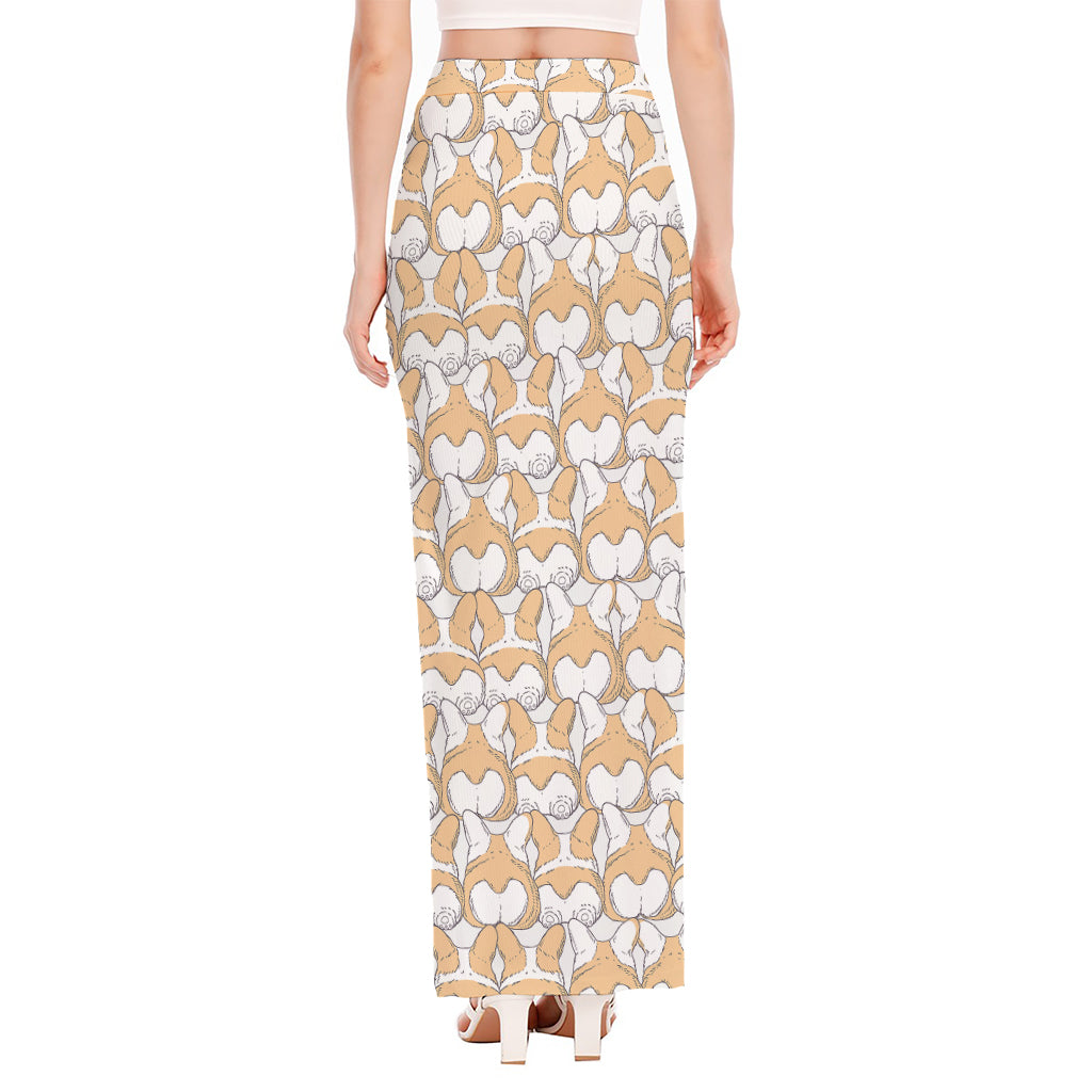 Corgi Butt Pattern Print High Slit Maxi Skirt