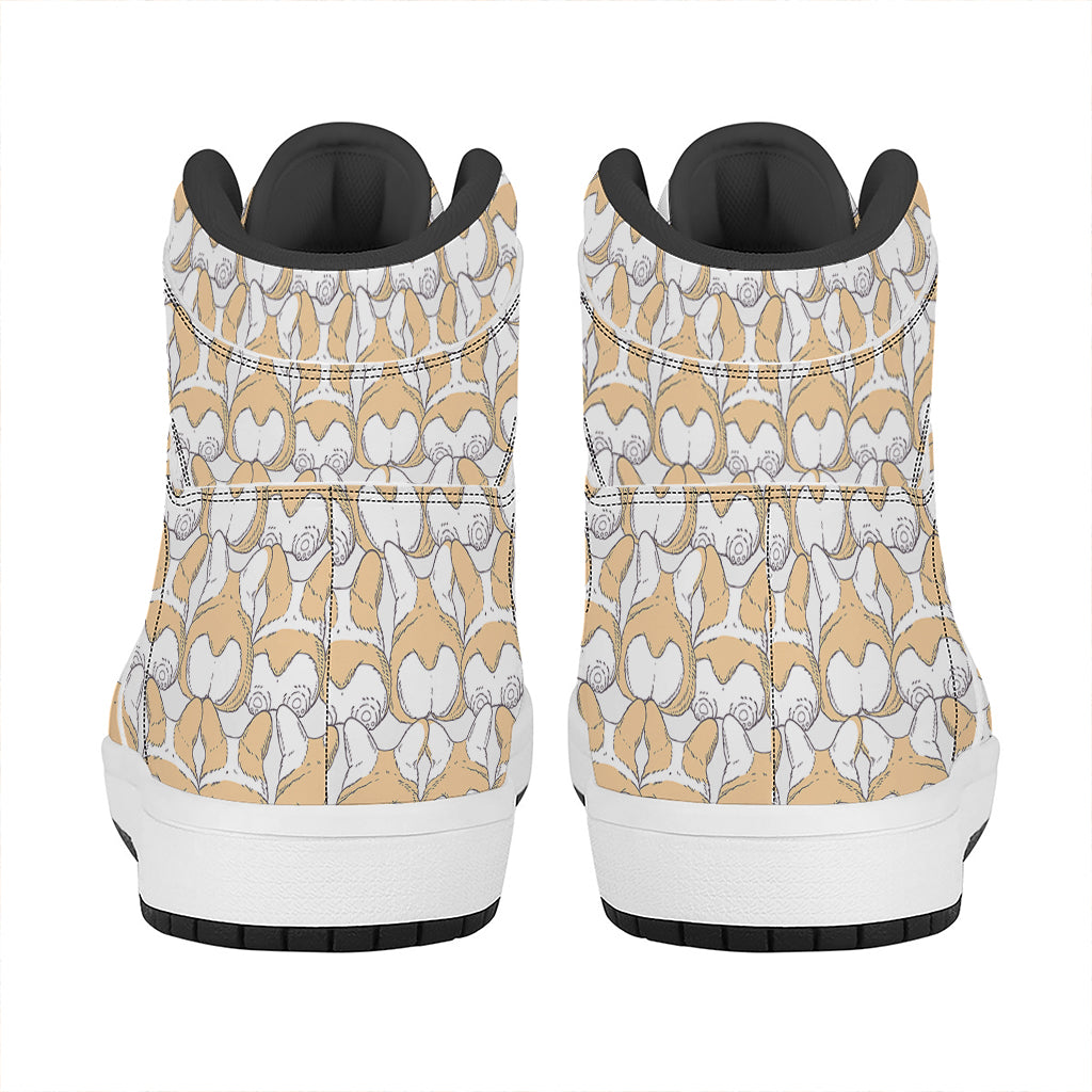 Corgi Butt Pattern Print High Top Leather Sneakers