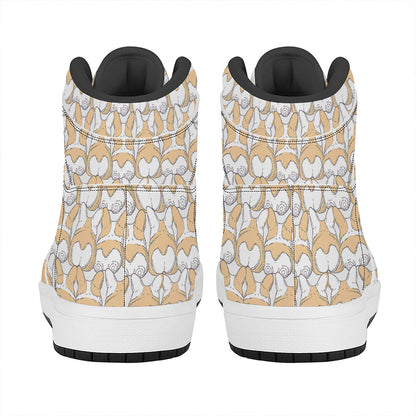 Corgi Butt Pattern Print High Top Leather Sneakers
